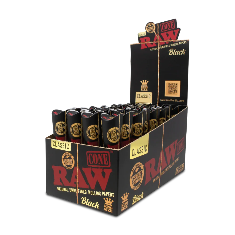 RAW - Black King Size Classic Pre-Roll Cone (3ct)